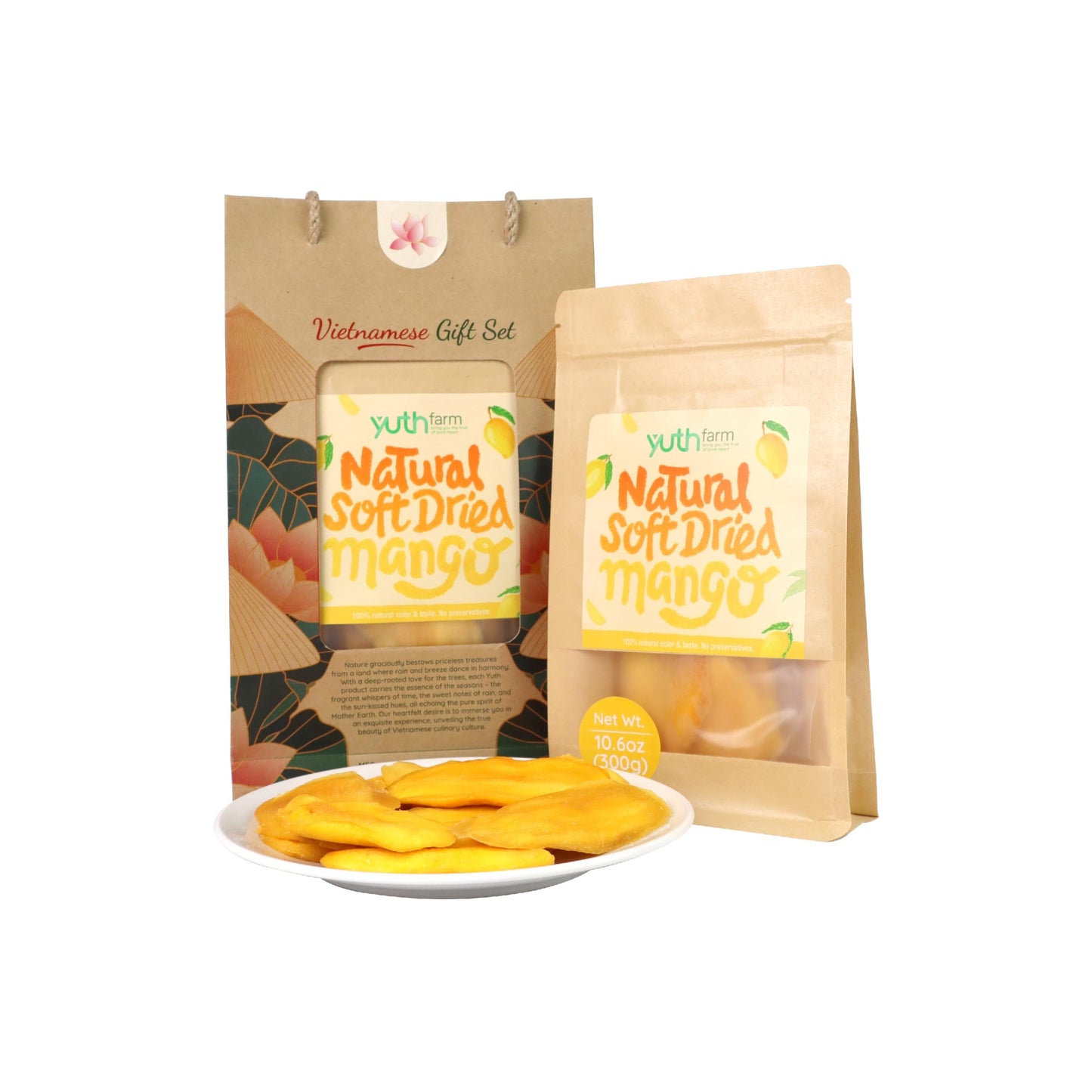 Yuth Farm Plant-Based Soft & Chewy Dried Fruit - Deliciously Healthy Snack 300G(10.6 Oz) (Mango)