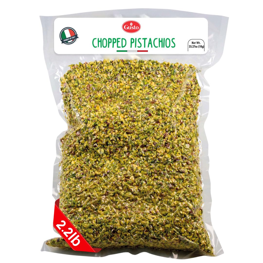 GUSTO ETNA Pistachios Chopped, 35.3 oz (1kg), Sicilian Raw Pistachio Crumbles, Cryo Sealed, Ice Cream Topping, Nuts, Product of 