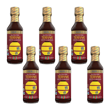 San-J - Gluten Free Teriyaki Sauce - Well-Balanced Sauce For Cooking - Non-Gmo - 10 Oz. Bottles - 6 Pack