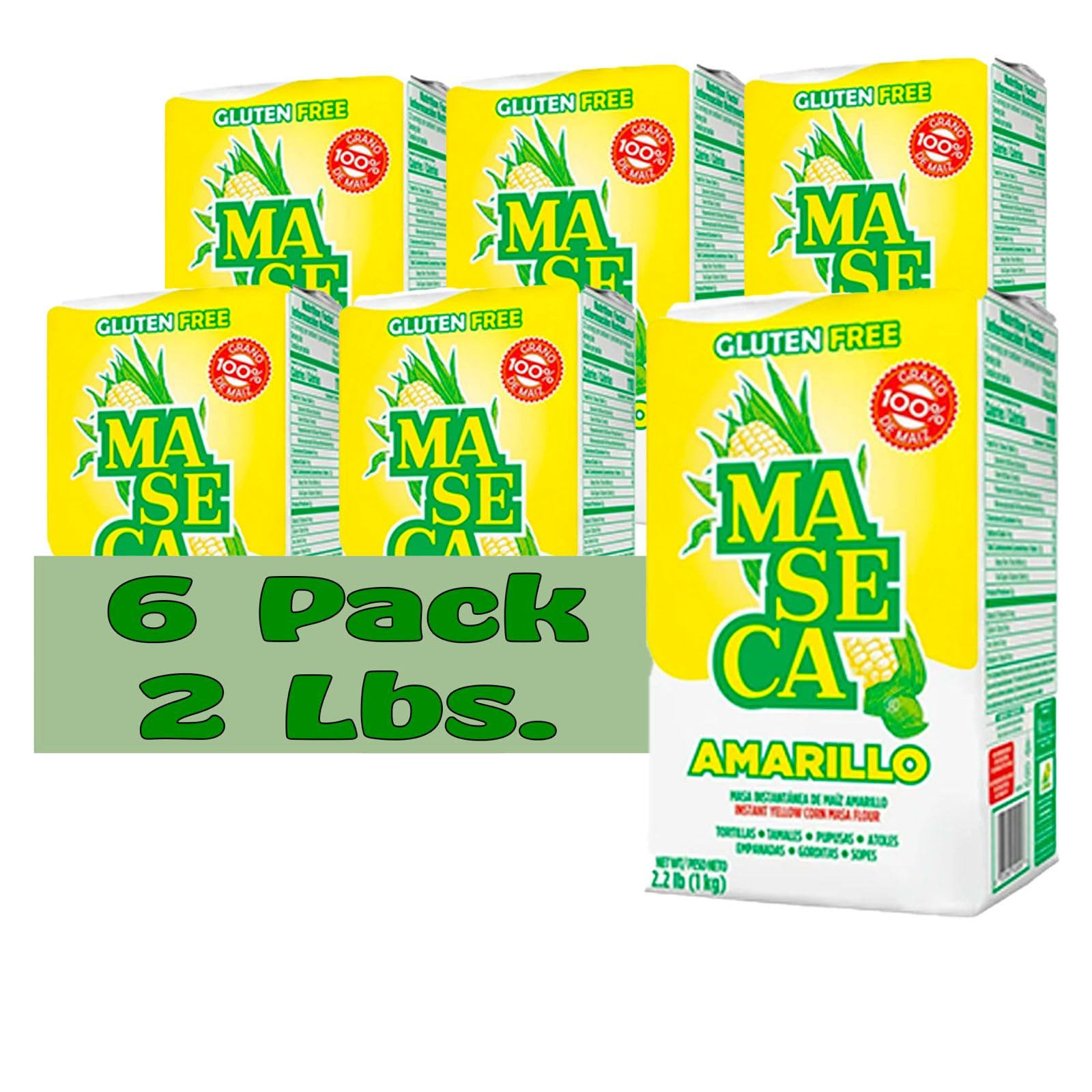 Maseca Amarillo Gluten Free Harina de Maiz (Corn Flour) 2 Lbs Bag 6 Pack