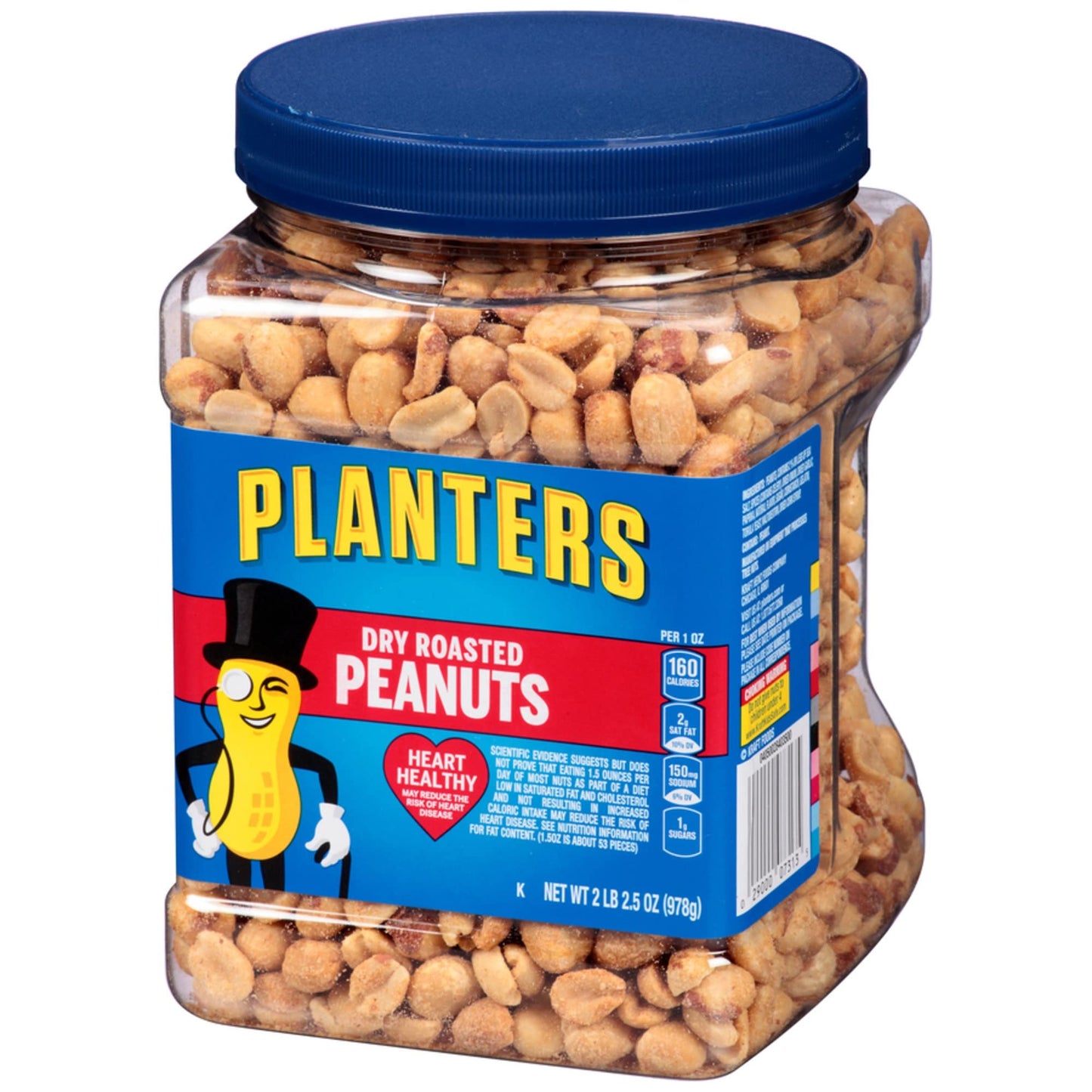 PLANTERS Dry Roasted Peanuts, 34.5 oz Resealable Plastic Jars (Pack of 6) - Peanuts with Sea Salt - Peanut Snacks - Shareable Sn