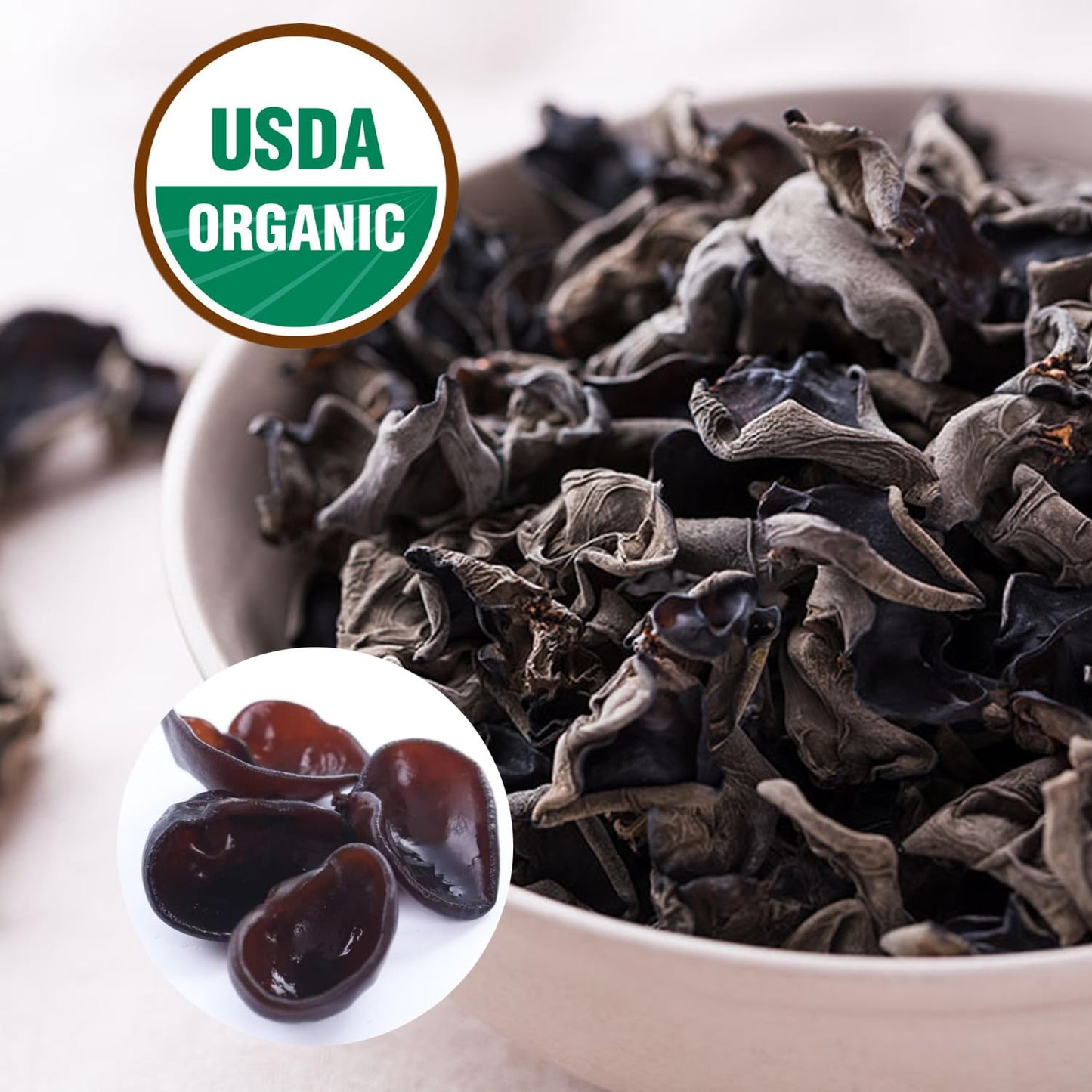 VIGOROUS MOUNTAINS Organic Dried Black Fungus Wood Ear Mushrooms, Auricularia Auricula-judae, 4OZ for Cooking