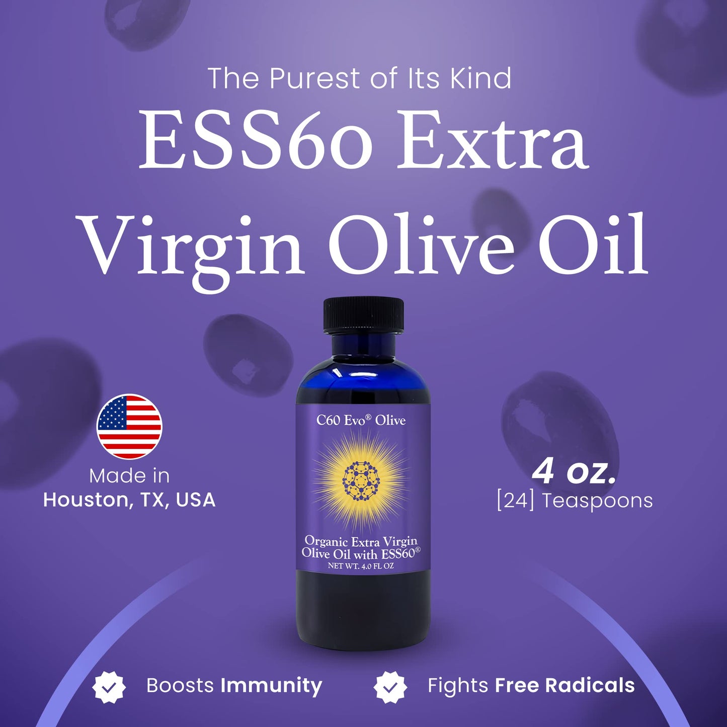 C60 Evo Organic Olive Oil - Pure C60 ESS60, 4 Ounce, Supports Joint Pain and Flexibility