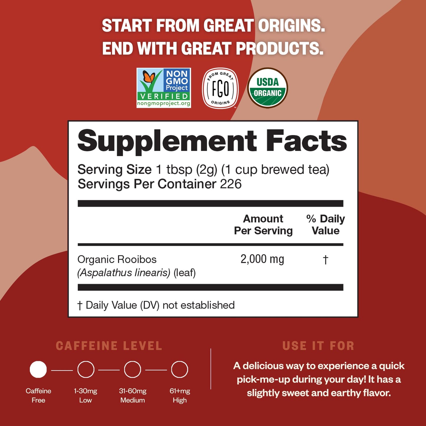 Fgo Organic Rooibos Loose Leaf Tea, Resealable Kraft Bag, 16Oz, Packaging May Vary (Pack Of 1)