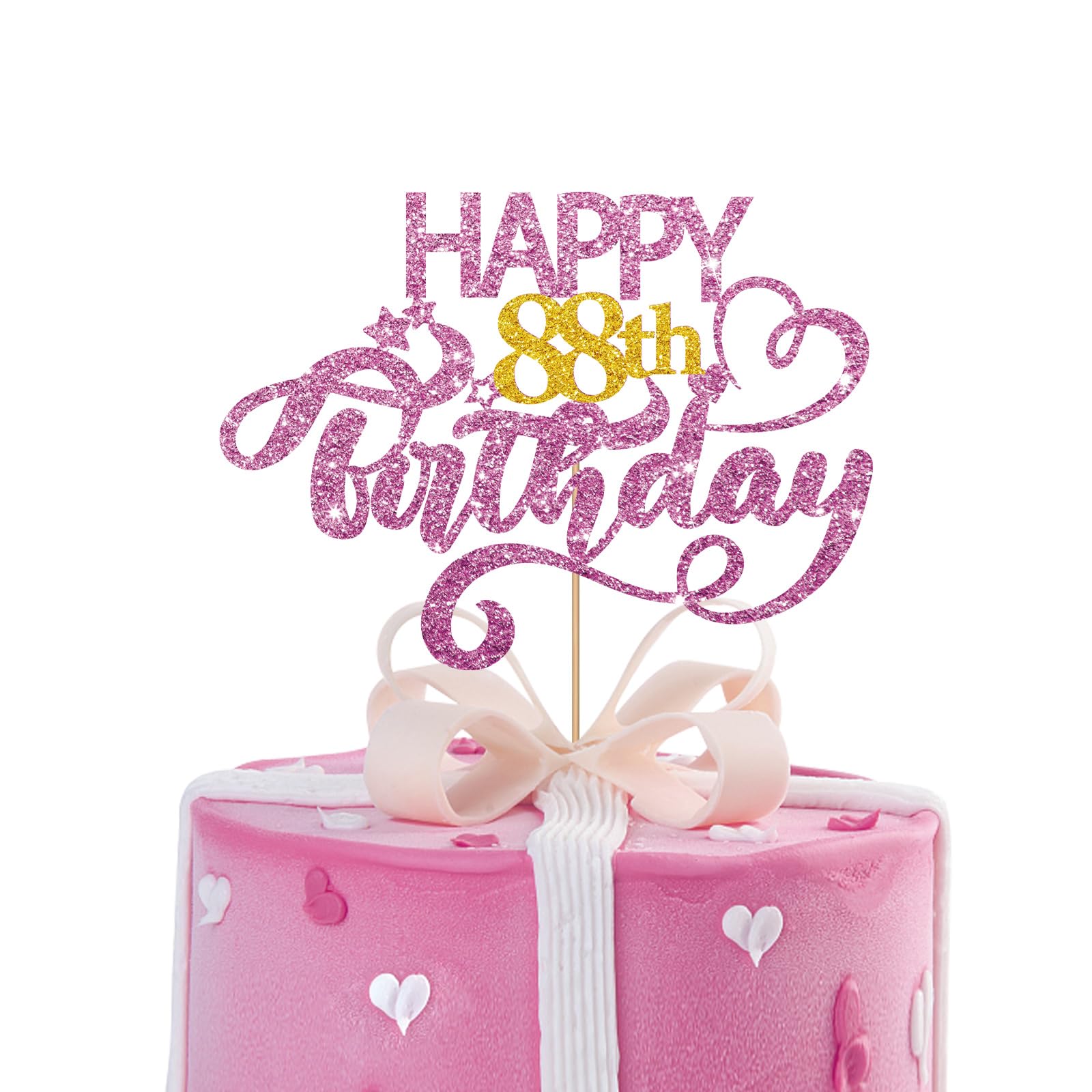 Pink Glitter Happy 88Th Birthday Cake Topper, Eighty Eight Years Old Birthday Party Cake Decor, Gold Number 88 Birthday Party Su