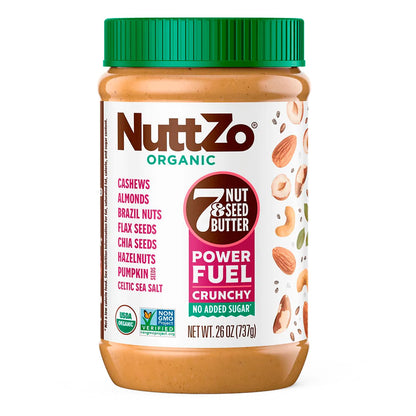 Organic Power Fuel Crunchy Nut Butter by NuttZo | 7 Nuts & Seeds Blend, Paleo, Non-GMO, Gluten-Free, Vegan, Kosher | 1g Sugar, 6