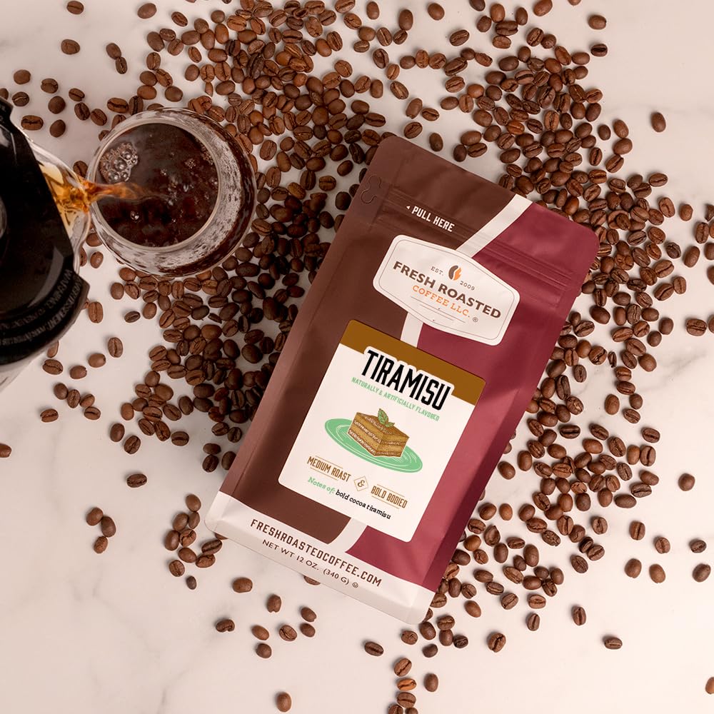 Fresh Roasted Coffee Tiramisu Flavored Ground Coffee, Medium Roast, 12 oz, Kosher