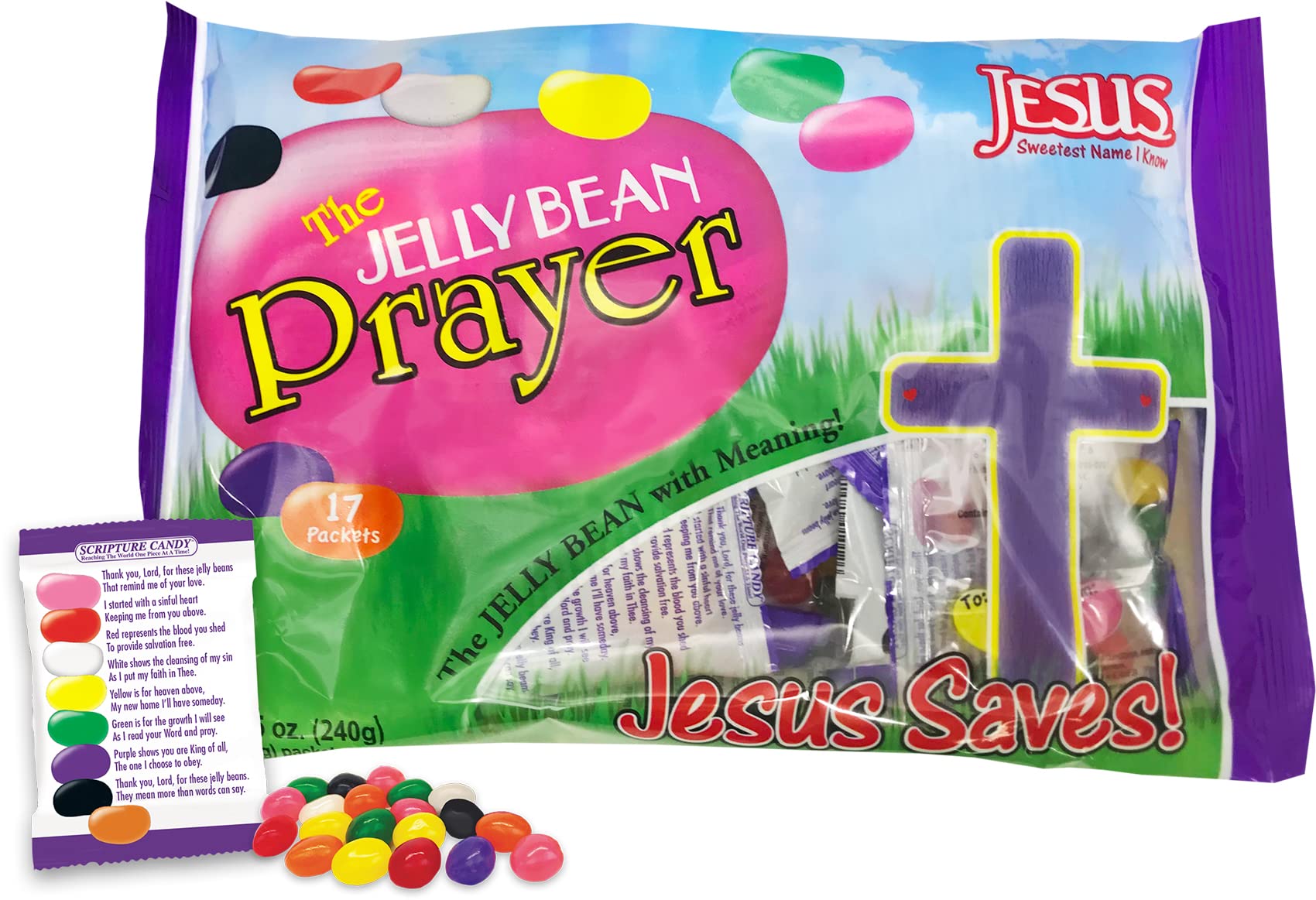 Scripture Candy, The Jelly Bean Prayer Spring Themed Bag, 17 Count (Net Wt. 8.5Oz (240G)
