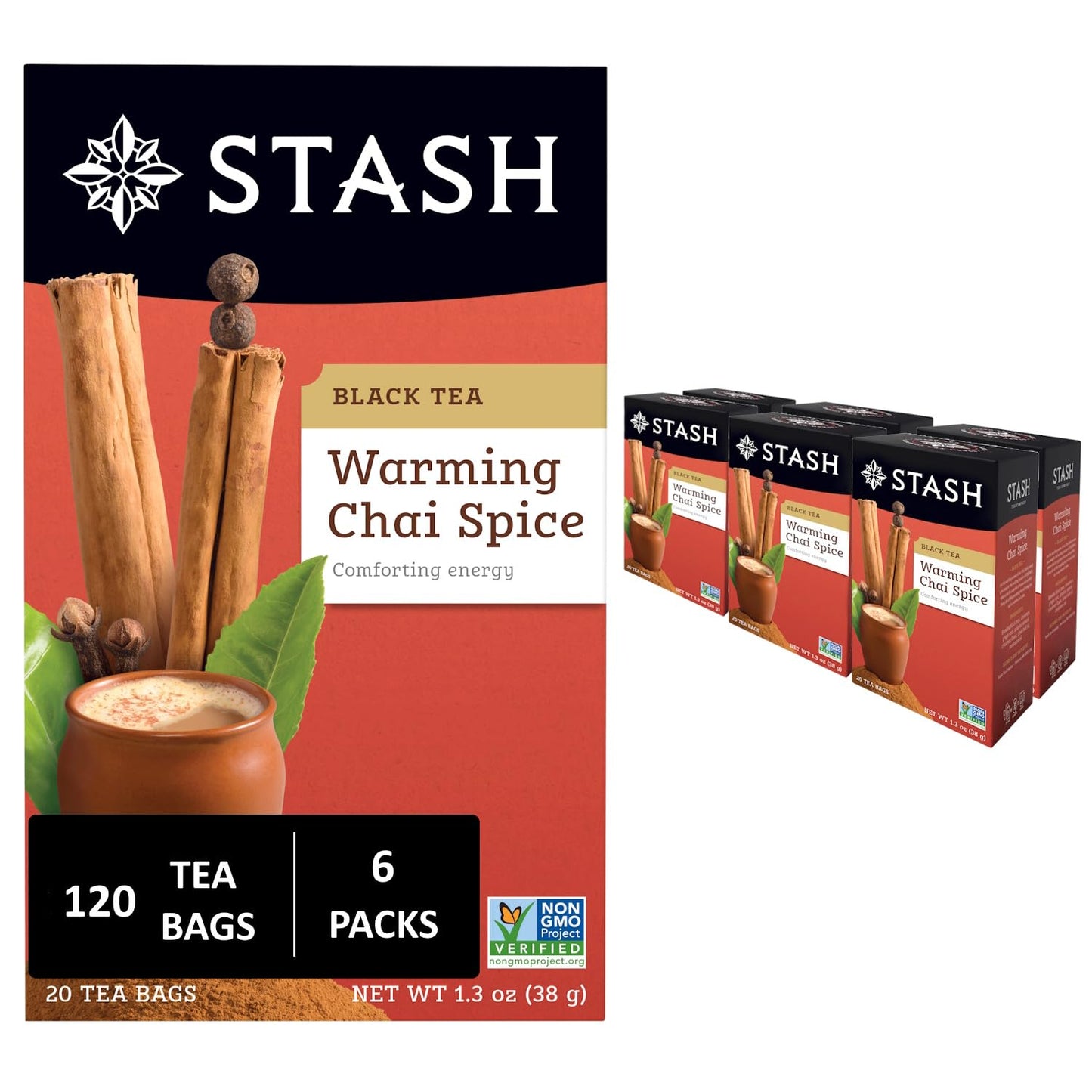 Stash Tea Chai Spice Black Tea, 20 Bags per Box, 6 Boxes Total (120 Bags)