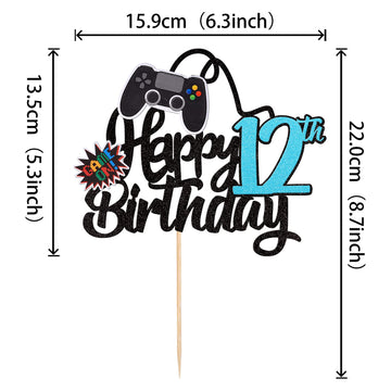 1 Pcs Video Game Happy 12Th Birthday Cake Topper Glitter Video Game Cake Pick Game On Controllers Twelve Cheers To 12 Years Cake