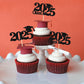 Gyufise 24Pcs Graduation Cupcake Toppers, Glitter 2025, Diploma & Grad Cap Picks, Blue, Party Decorations for Class of 2025