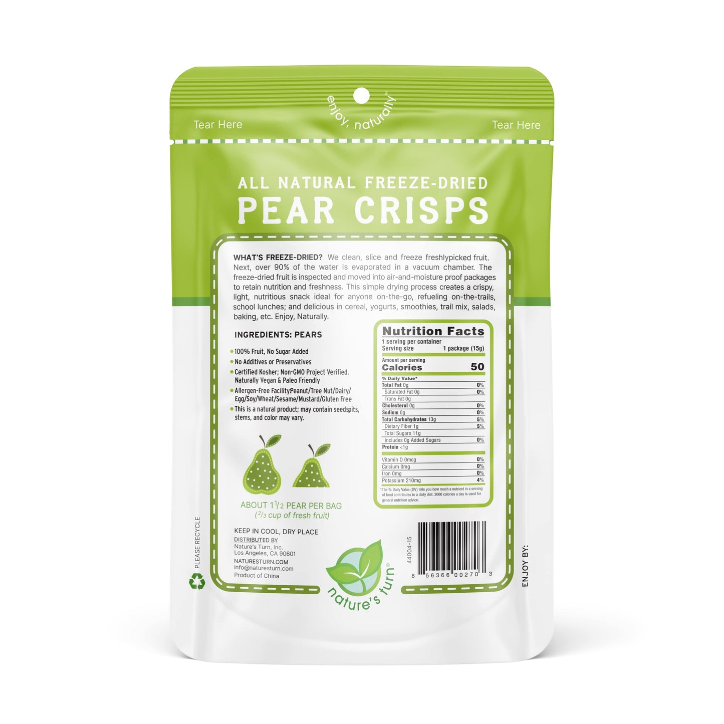Natures Turn Freeze-Dried Fruit Snacks, Pear Crisps, Pack Of 12 (0.53 Oz Each)