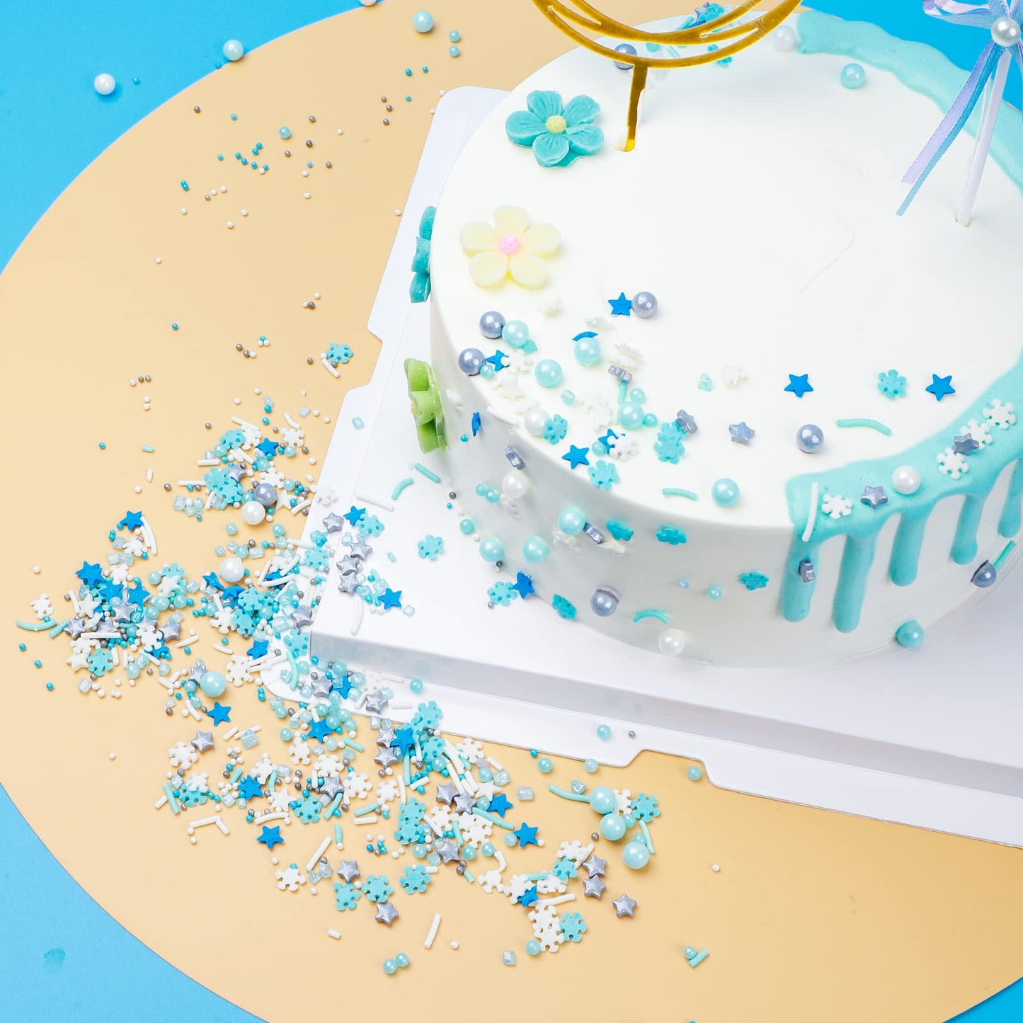 EPHVODI Snowflake Sprinkles Mix - Blue Baking Cake Toppers, 5.8 oz Jar, Ideal for Cookies, Ice Cream, and Celebrations