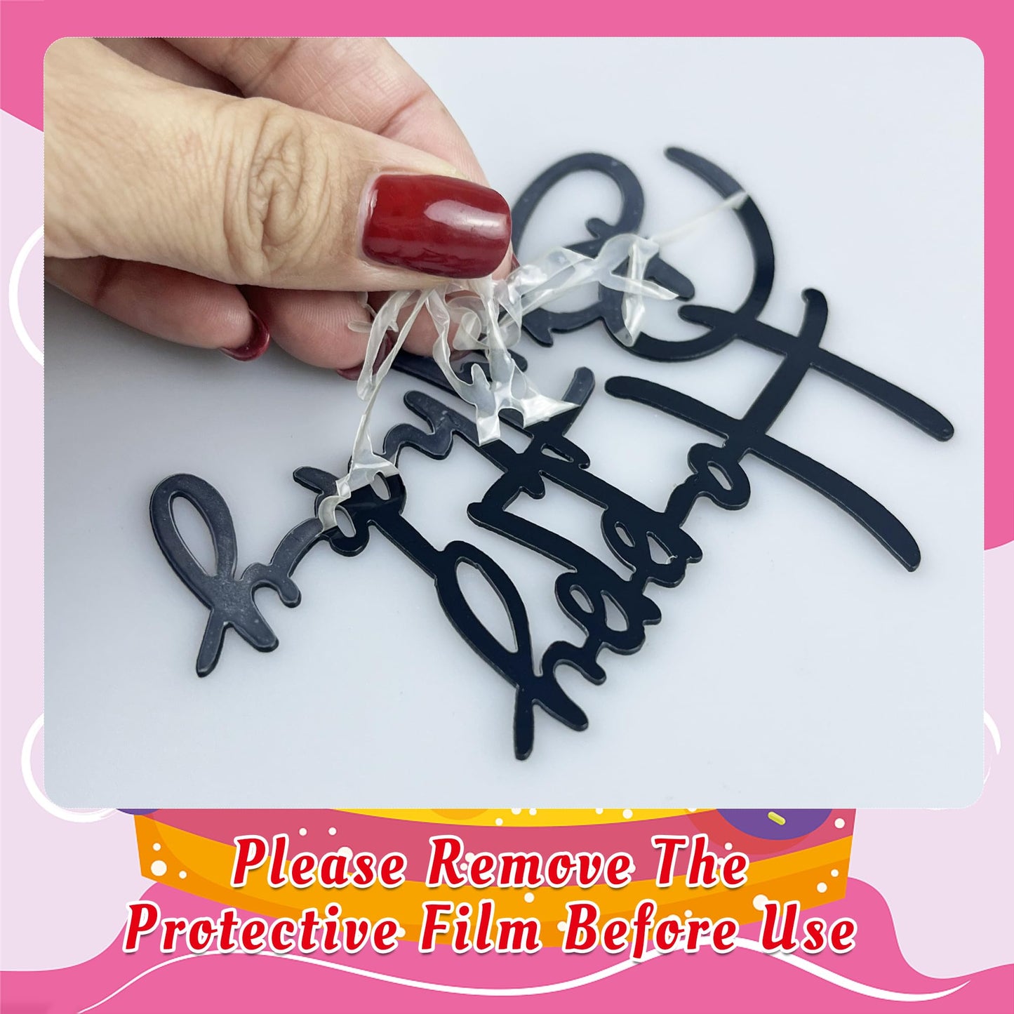 10 Pcs Black Happy Birthday Cake Toppers Mirror Acrylic Cake Topper Side Cake Decorations Cake Inserts Cake Decorating Supplies