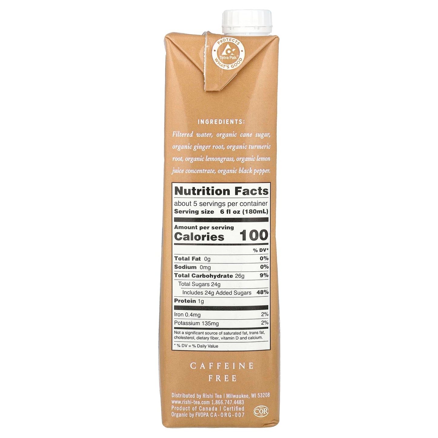 Rishi Tea Turmeric Ginger Chai Concentrate, Organic, Caffeine-Free, 32 Fl Oz, 8 Servings, Model 0741391976443