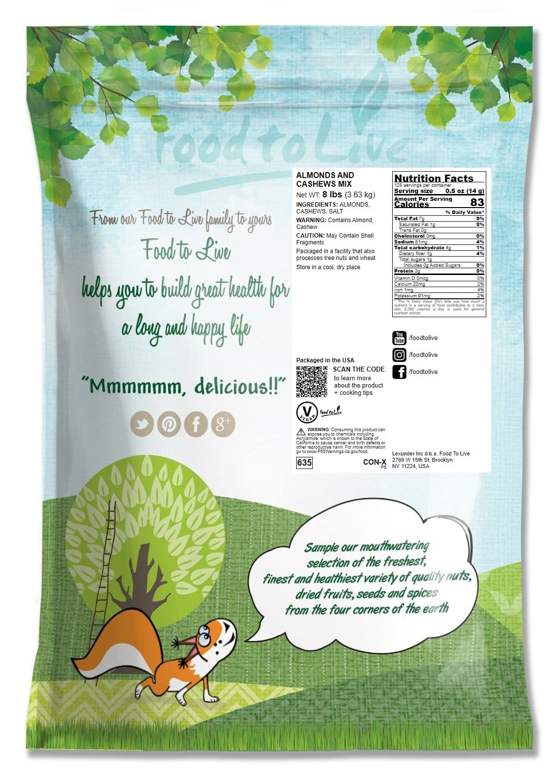 Food To Live Almonds And Cashews Mix, 8 Pounds – Dry Roasted Nuts With Himalayan Salt, Protein Rich Trail Mix, Healthy Vegan Snack, No Oils And Preservatives, Good Source Of Fiber. Bulk