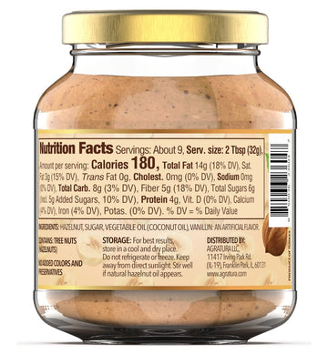 NUTIO Crunchy Hazelnut Butter Spread - 77% Hazelnut, Low Carb, Vegan - 10.5 oz Glass Jar