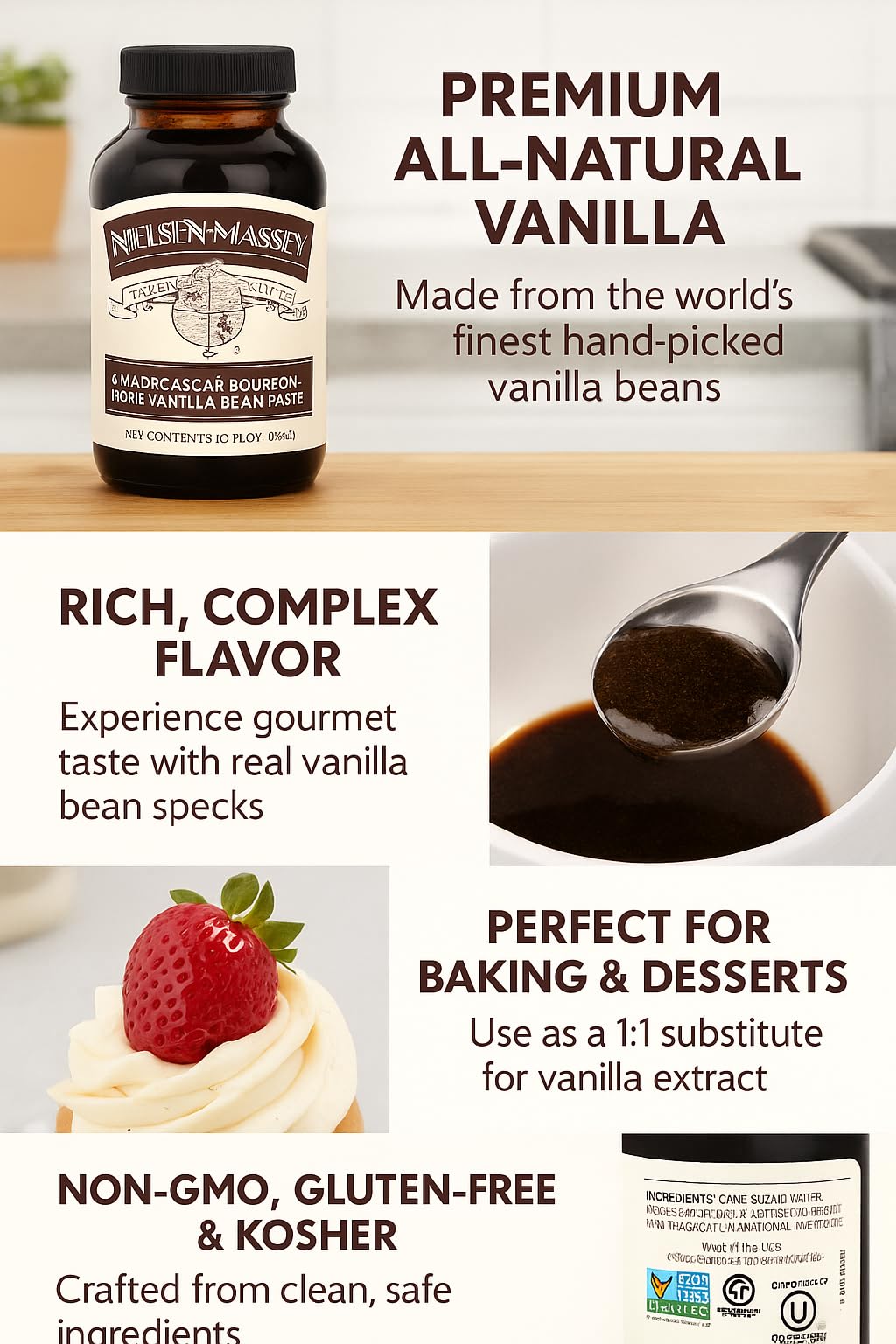 Nielsen-Massey Pure Vanilla Bean Paste  10 oz | All-Natural  Certified Kosher enhanced Baking & Cooking Vanilla with Real Bean Specks | Non-GMO & Gluten-Free