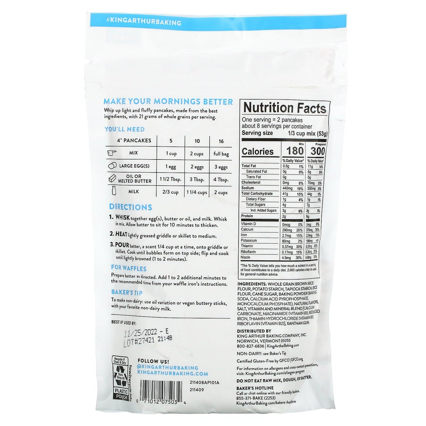 King Arthur Baking Company Classic Pancake Mix, Gluten Free, 15 oz (425 g)