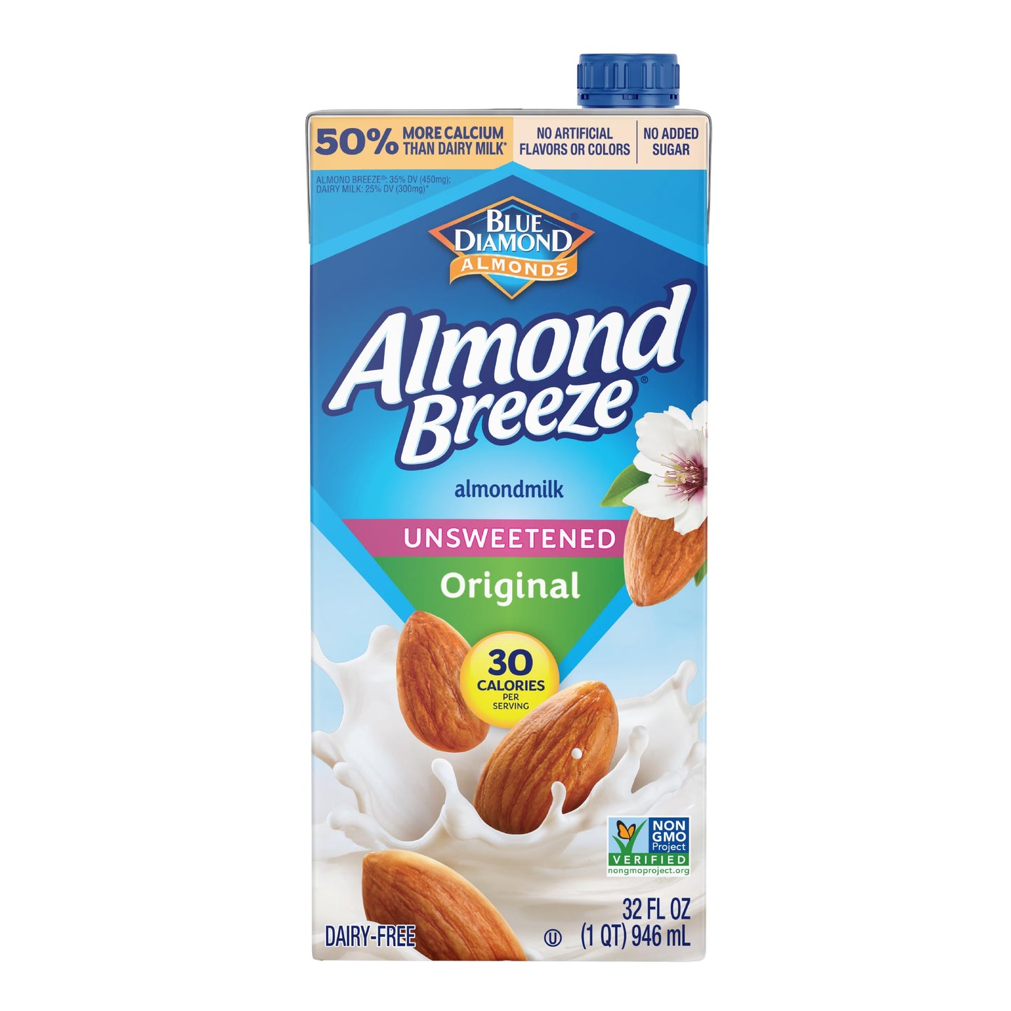 Almond Breeze Dairy Free Almondmilk, Unsweetened Original, 32 Ounce (Pack Of 12)