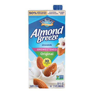 Almond Breeze Dairy Free Almondmilk, Unsweetened Original, 32 Ounce (Pack Of 12)