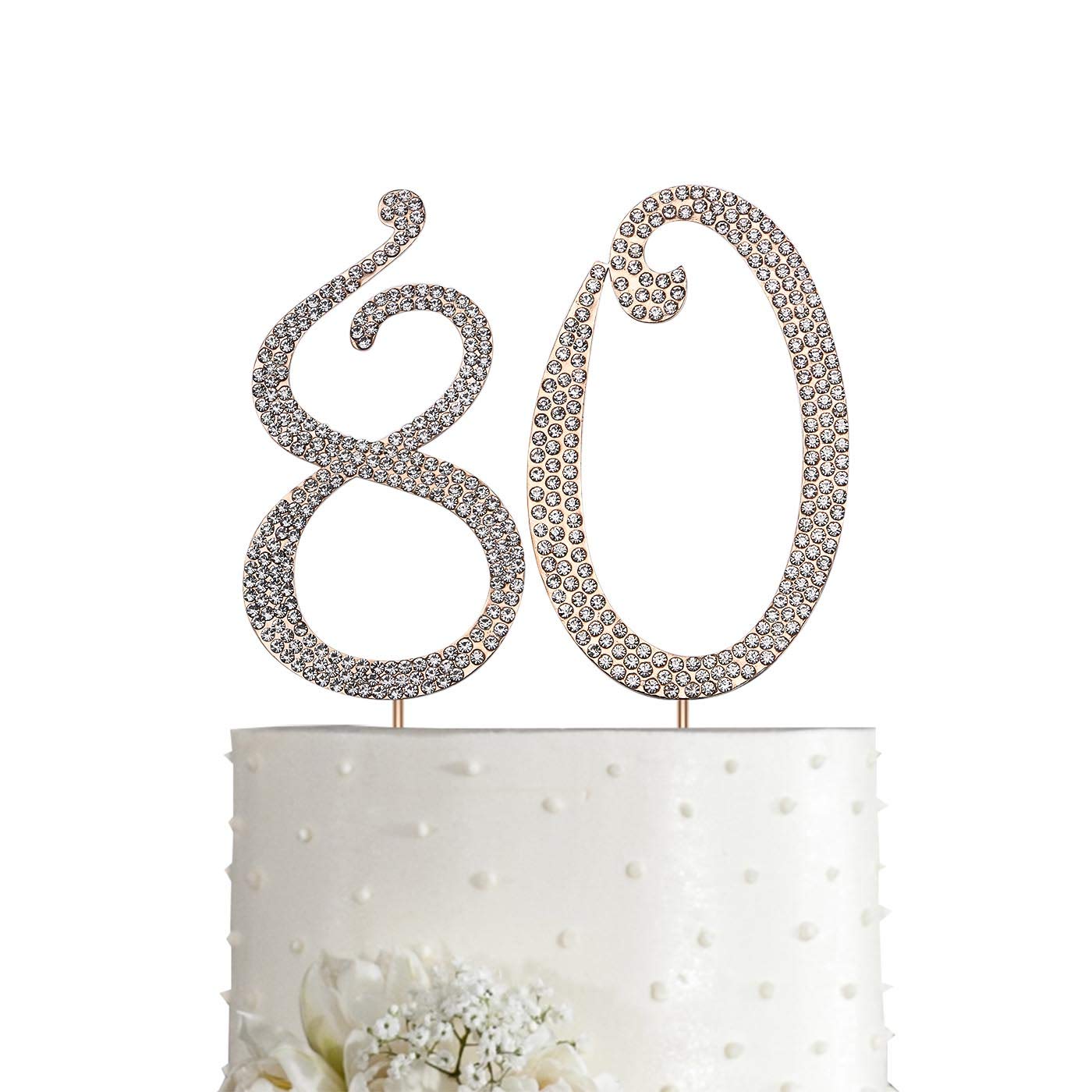 MAGJUCHE Gold Crystal Cake Topper - Number 80 Rhinestones for 80th Birthday Party Decoration, Gold, Model Gold-80-rhinestones-topper