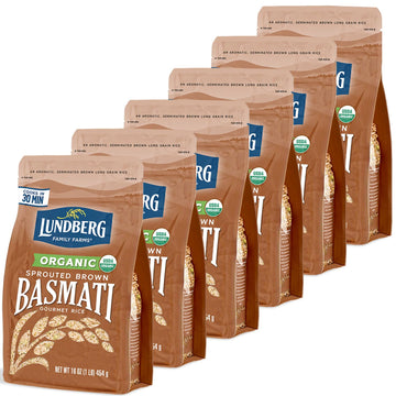 Lundberg Organic Sprouted Brown Basmati Rice, 6-Pack, 16 Oz Each, Nutty & Fluffy, Ready in 30 Minutes