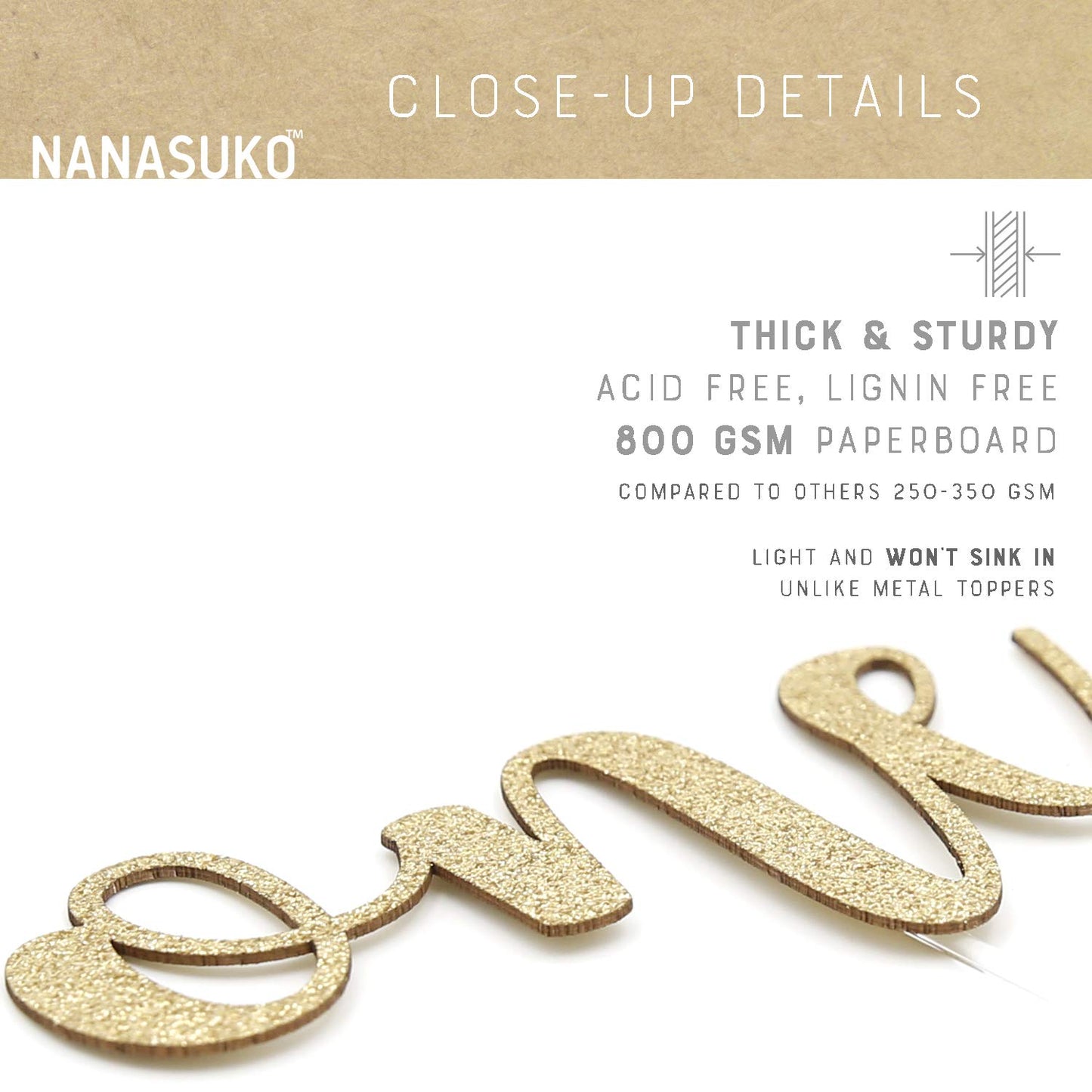 Nanasuko 1St Birthday Cake Topper - One - Double Sided Gold Glitter - Premium Quality Made In Usa