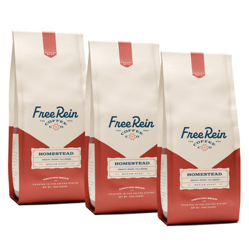 Free Rein Coffee Company, Homestead Medium Roast Ground Coffee - Smooth & Balanced Coffee, 100% Arabica, Roasted in America - 12