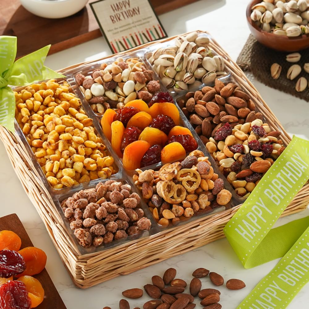 Broadway Basketeers Birthday Fruit And Nuts Gift Basket - Gourmet Healthy Gifts For Men Woman Corporate
