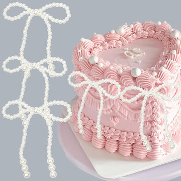 5pcs Pearl Bow Cake Toppers Cupcake Toppers Bow Decorations, Flower Wrapping Decorations Wedding Themed Party Birthday Cake Deco