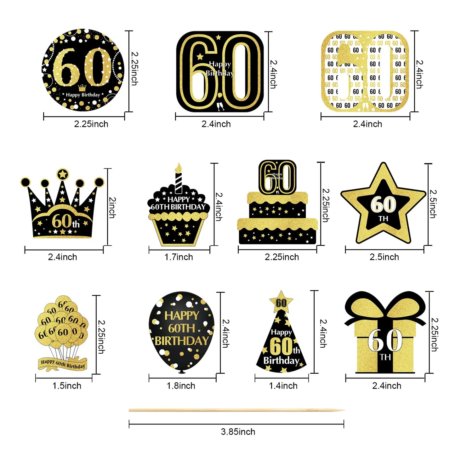 48Pcs 60Th Birthday Cupcake Toppers Decorations For Men Women, Gold 60 Birthday Cake Topper Party Supplies, Happy Sixty Birthday