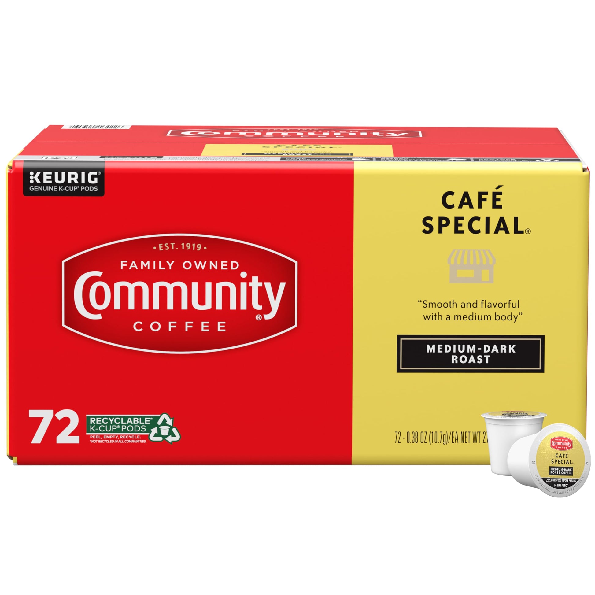 Community Coffee Café Special Medium-Dark Roast Coffee Pods, 72 Count, Compatible with Keurig 2.0, Red