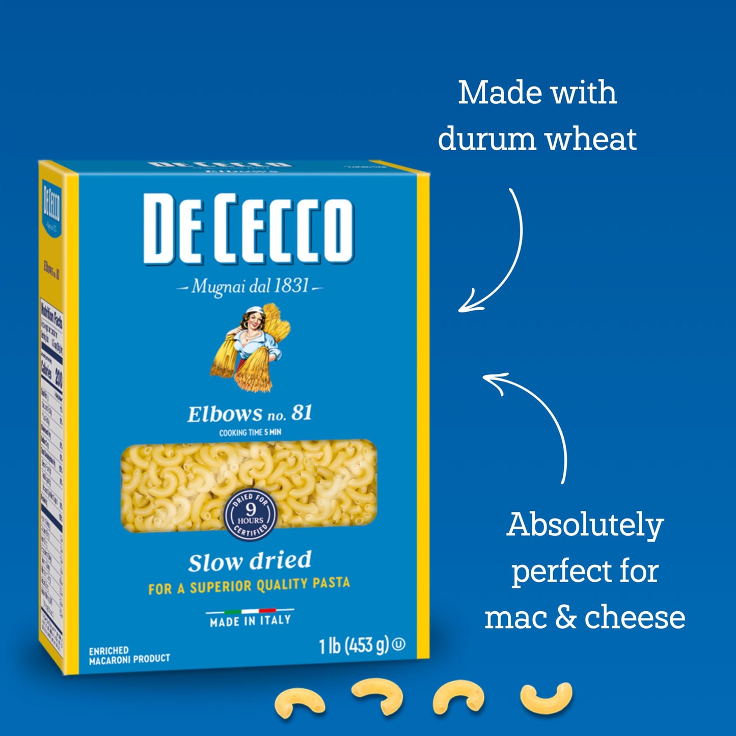 De Cecco Elbows Pasta, 16 Oz, 16 Ounce (Pack of 1), Ideal for Pasta Dishes