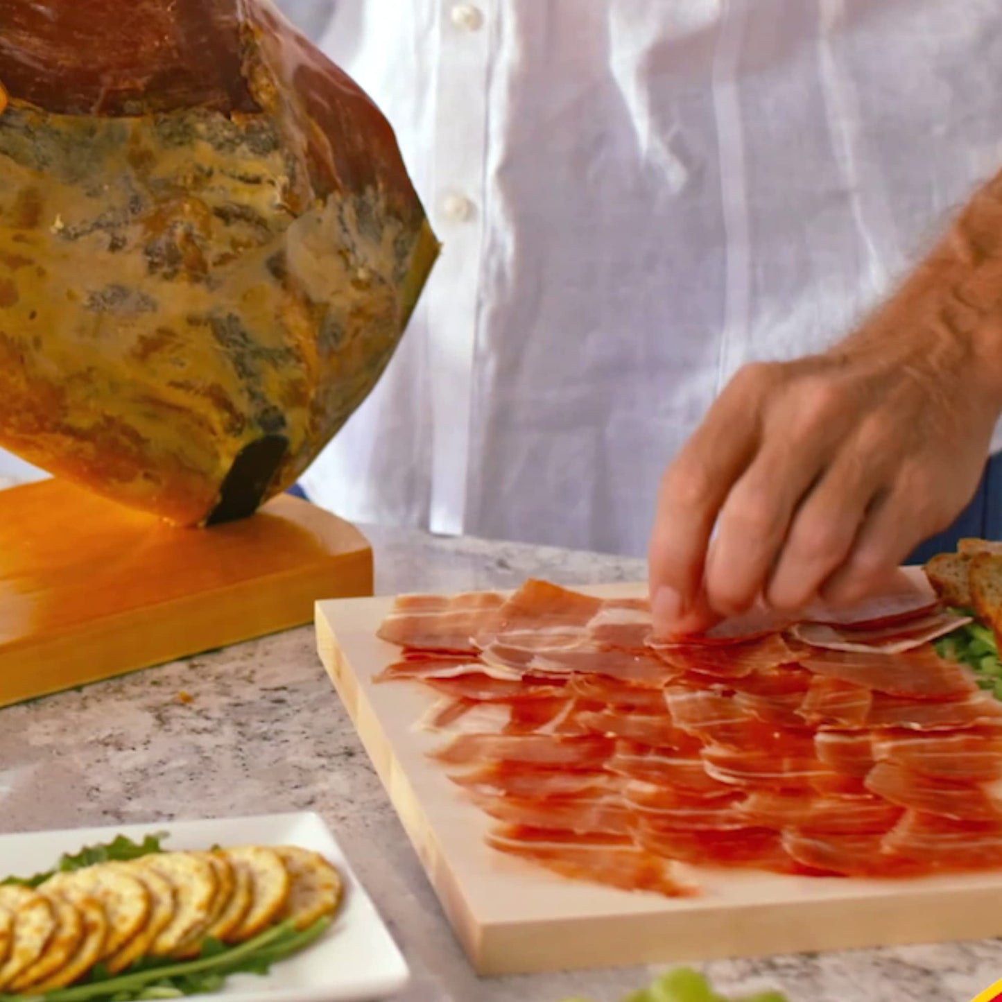 Monte Nevado Serrano Ham - 16 lb Min Weight, 24 Months Cured, 4 Piece Set, Cured Ham, Includes Ham Stand and cutting too