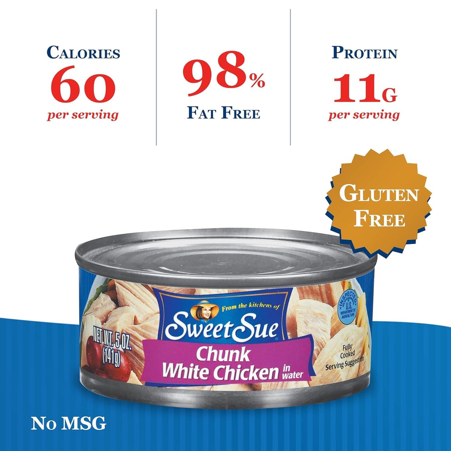 Sweet Sue Chunk White Chicken in Water, 5 oz Can (Pack of 24) - Gluten Free, Keto Friendly, 11g Protein per Serving