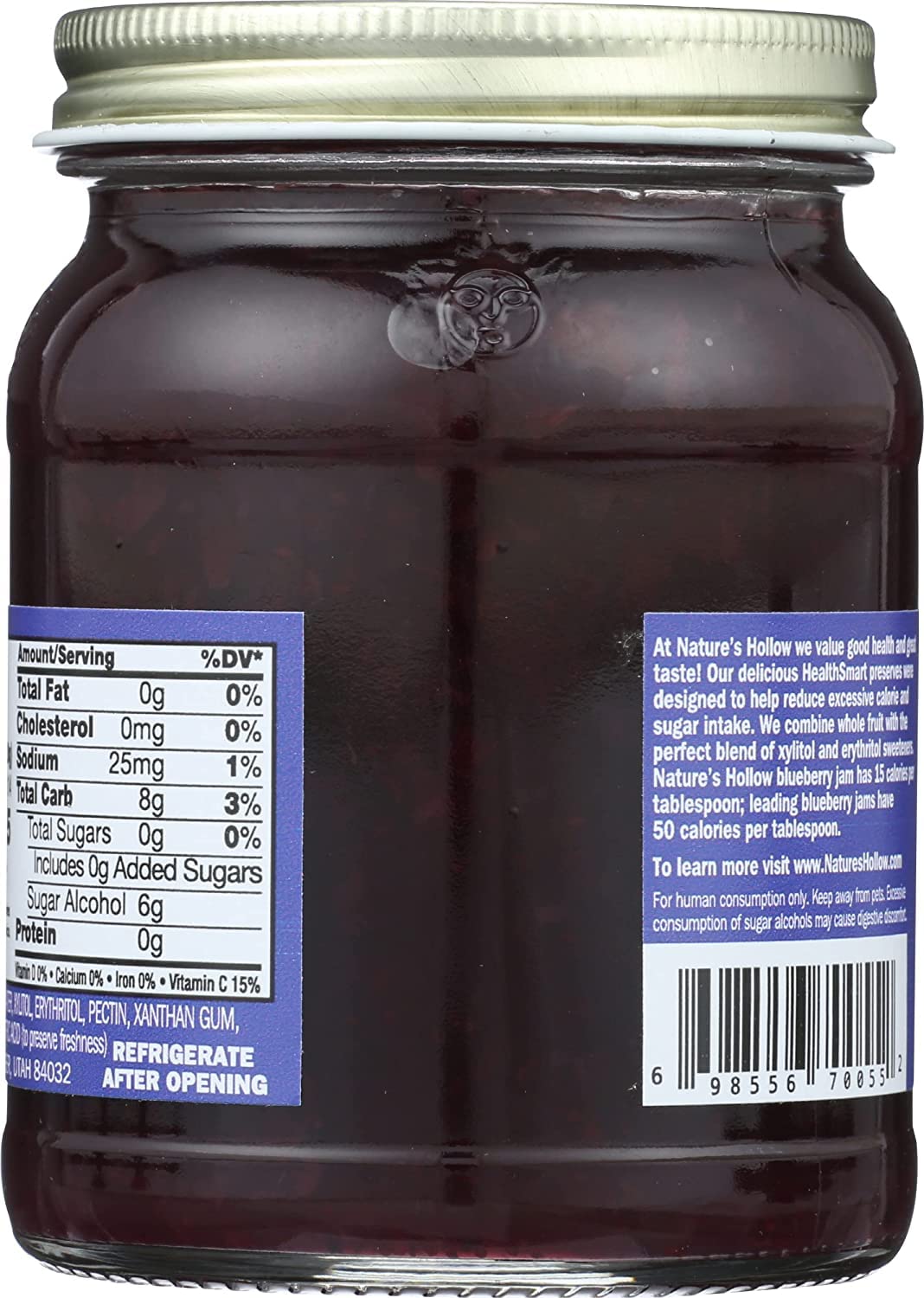 Nature's Hollow Blueberry Jam: Sugar Free Preserves, Low Cal, Non GMO, Keto Friendly, Vegan, Gluten Free, and Diabetic Friendly
