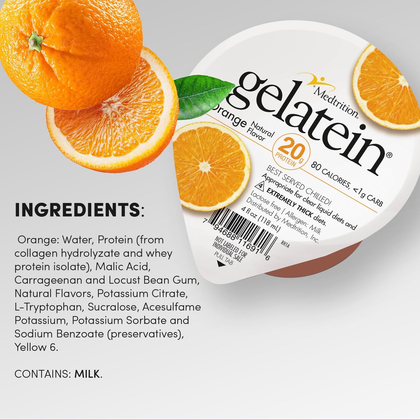 Medtrition Gelatein Protein Snack - Sugar Free, 20g Protein, 4 Fl Oz (Pack of 12)