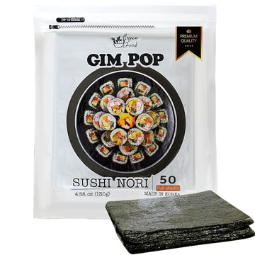 Gim Pop Nori Sheets for Sushi Gimbap Roasted Seaweed Sheet All Natural Dried Seaweed for Wrap Rice, Onigiri, Sushi - Product of 