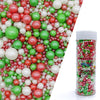 Edible Red & Green & White Sugar Pearls Sprinkles Candy Mix Size Pearls Cake Decorations Cupcake Toppers Decorating Perfect for 