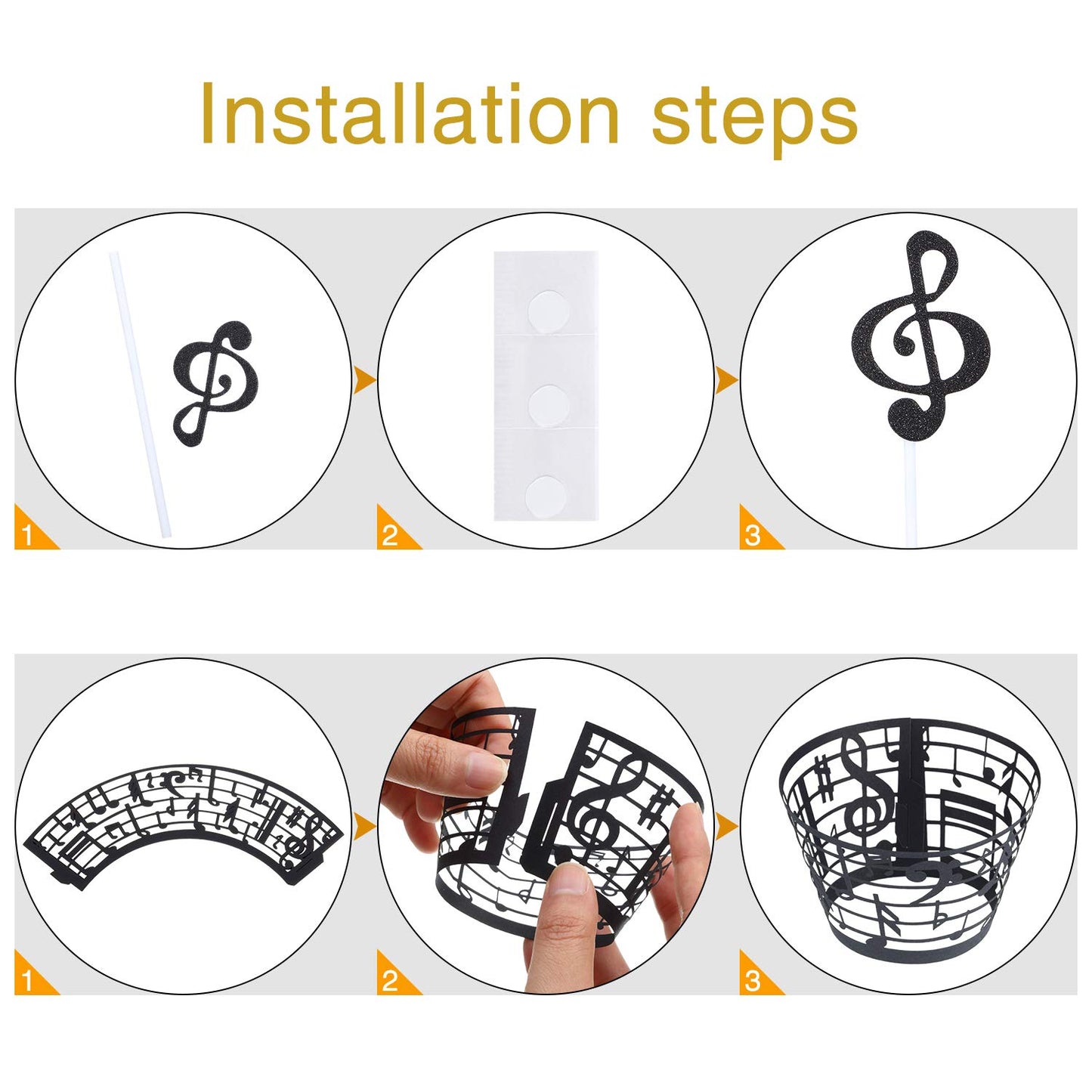 48 Pieces Music Note Cupcake Toppers and Wrappers Musical Symbol Lace Cupcake Liners Paper Baking Cup and Food Picks Toothpicks