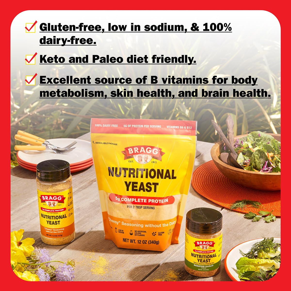 Bragg Premium Nutritional Yeast Seasoning - Vegan, Gluten Free - Good Source Of Protein & Vitamins - Nutritious Savory Parmesan