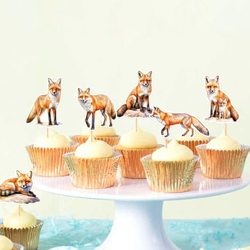 Cyodoos 24Pcs Fox Cupcake Toppers Selected Jungle Themed Children Party Birthday And Baby Shower Cake Decorations