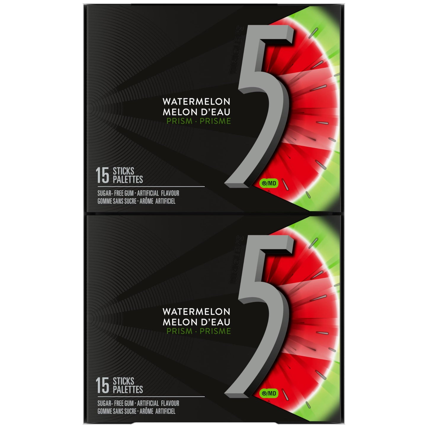 Wrigley 5 Prism Electric Watermelon Gum, 10Ct X 15Pcs, (Imported From Canada)