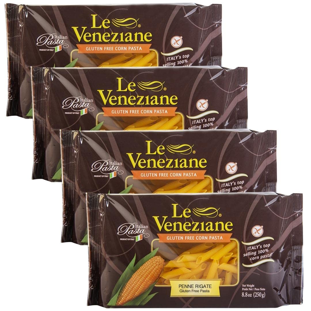 Le Veneziane - Italian Penne Rigate Pasta [Gluten-Free], (4)- 8.8 Oz. Pkgs
