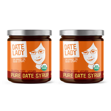 Award Winning Date Lady Organic Date Syrup 12 Oz Glass Jar | Vegan, Paleo, Gluten-Free & Kosher (2-Pack) Sugar Substitute | More Nutrition Than Maple Syrup Or Honey