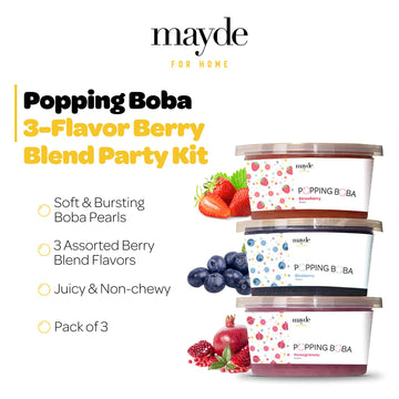 Mayde Popping Boba Pearls Party Kit - 3 Flavors, 490 Grams (1 Pound, Pack of 3)