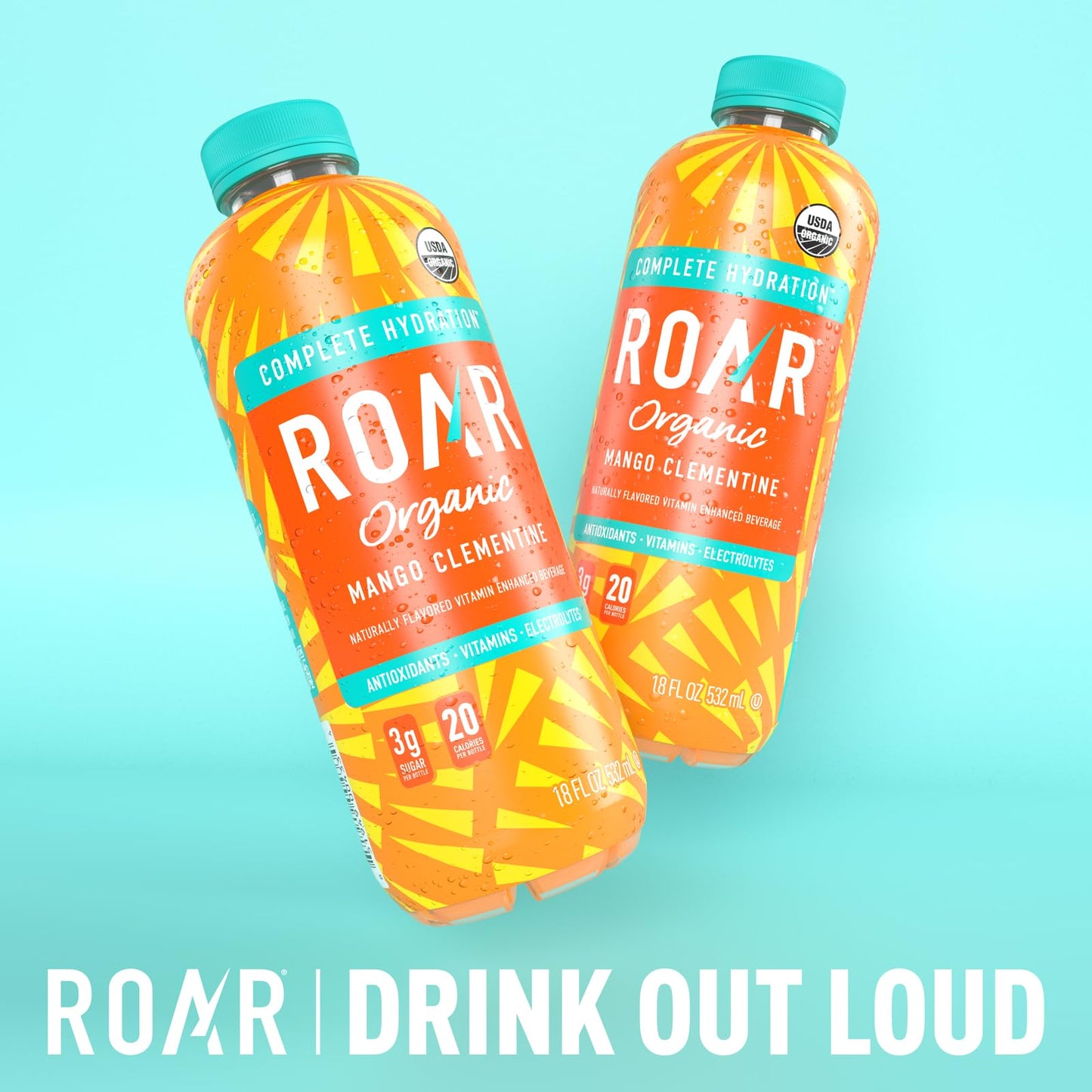 Roar Organic Electrolyte Infusions - Usda Organic - Mango Clementine - With Antioxidants, B Vitamins, Low-Calorie, Low-Sugar, Low-Carb, Coconut Water Infused Beverage 18 Fl Oz (Pack Of 12)