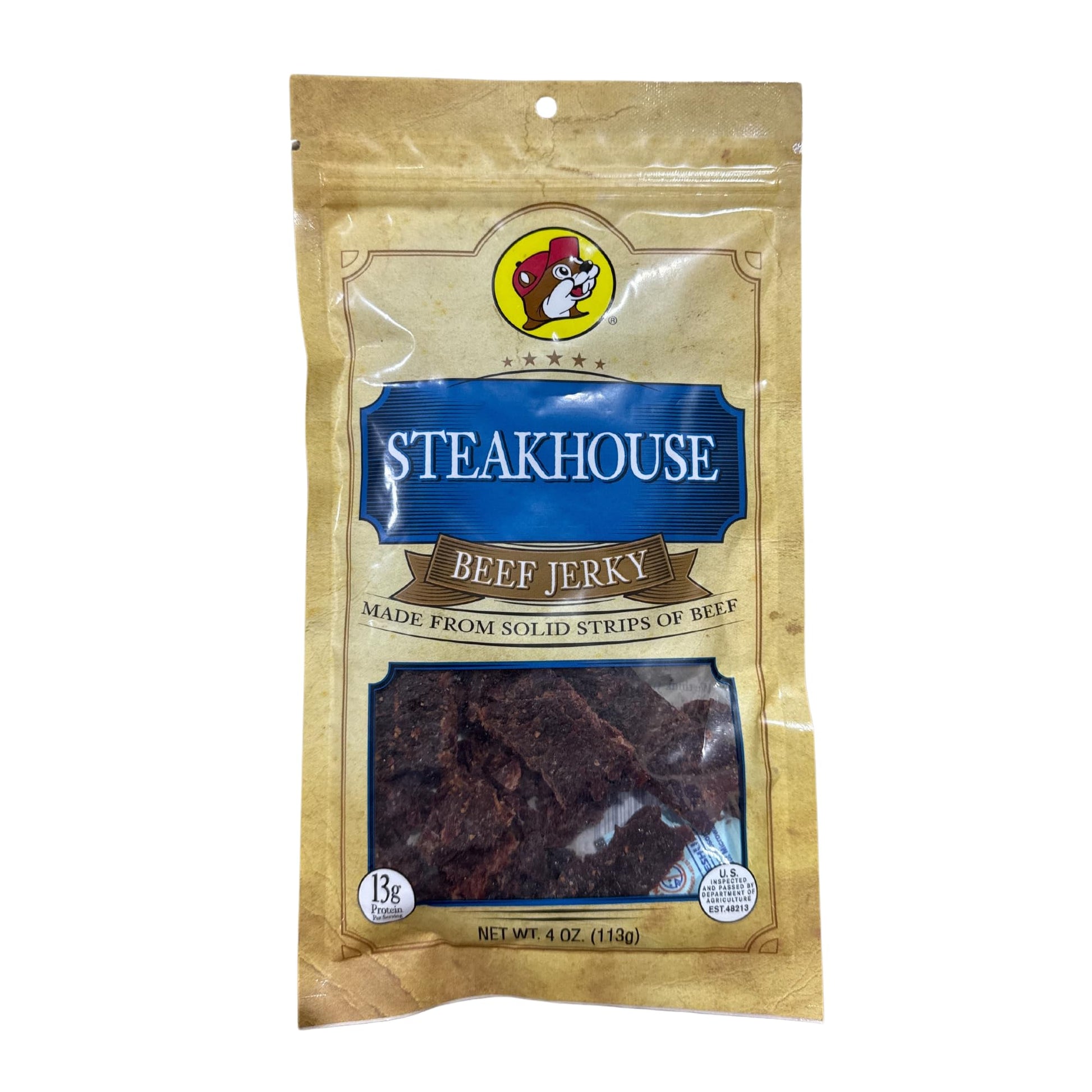 Buc-ees Steakhouse Beef Jerky, Resealable Bag, 4 Ounces