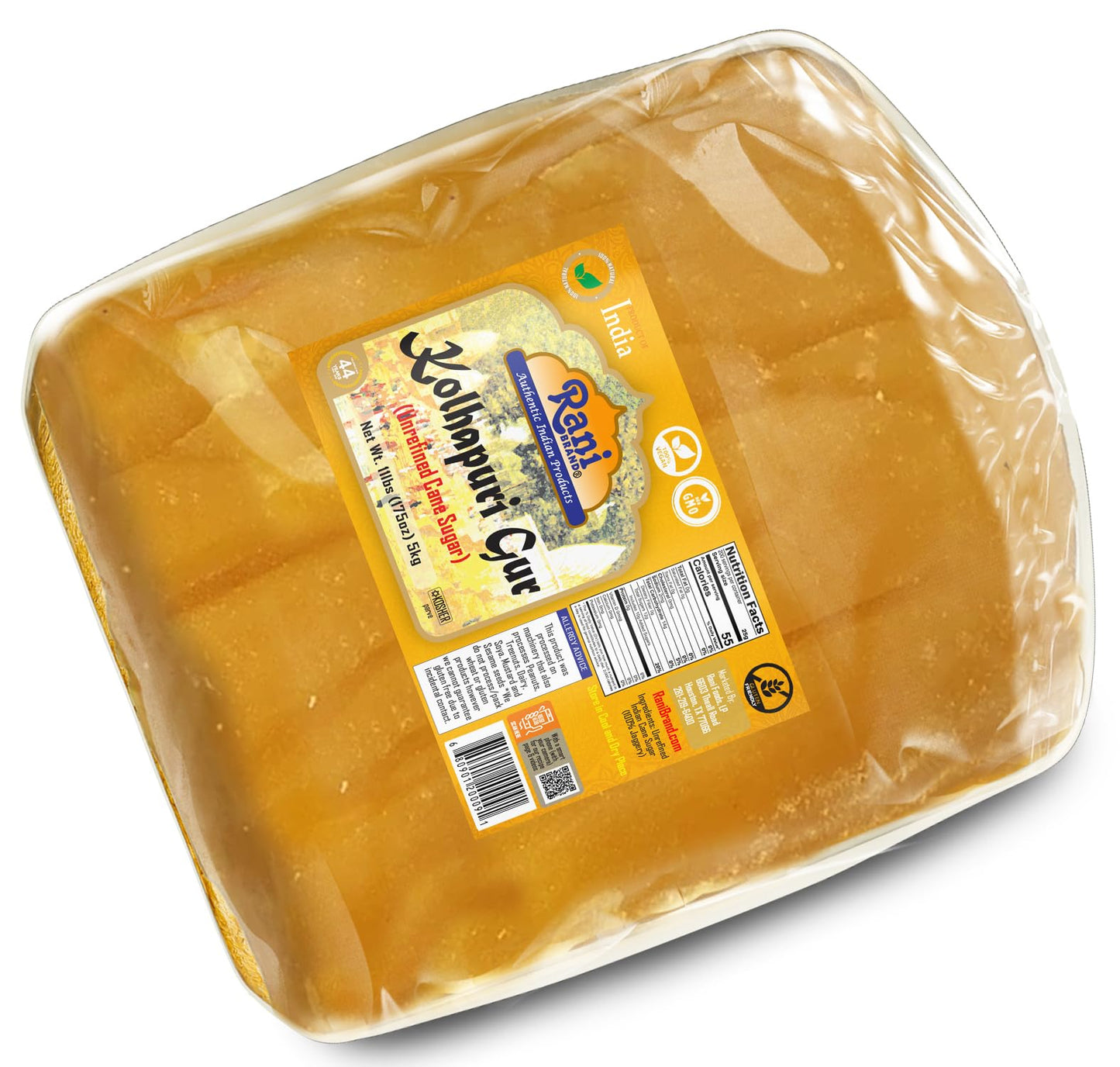 Rani Kolhapuri Gur (Jaggery) 5kg (11lbs) ~ Unrefined Cane Sugar, No Color added, Gluten Friendly | Vegan | NON-GMO | No Salt or